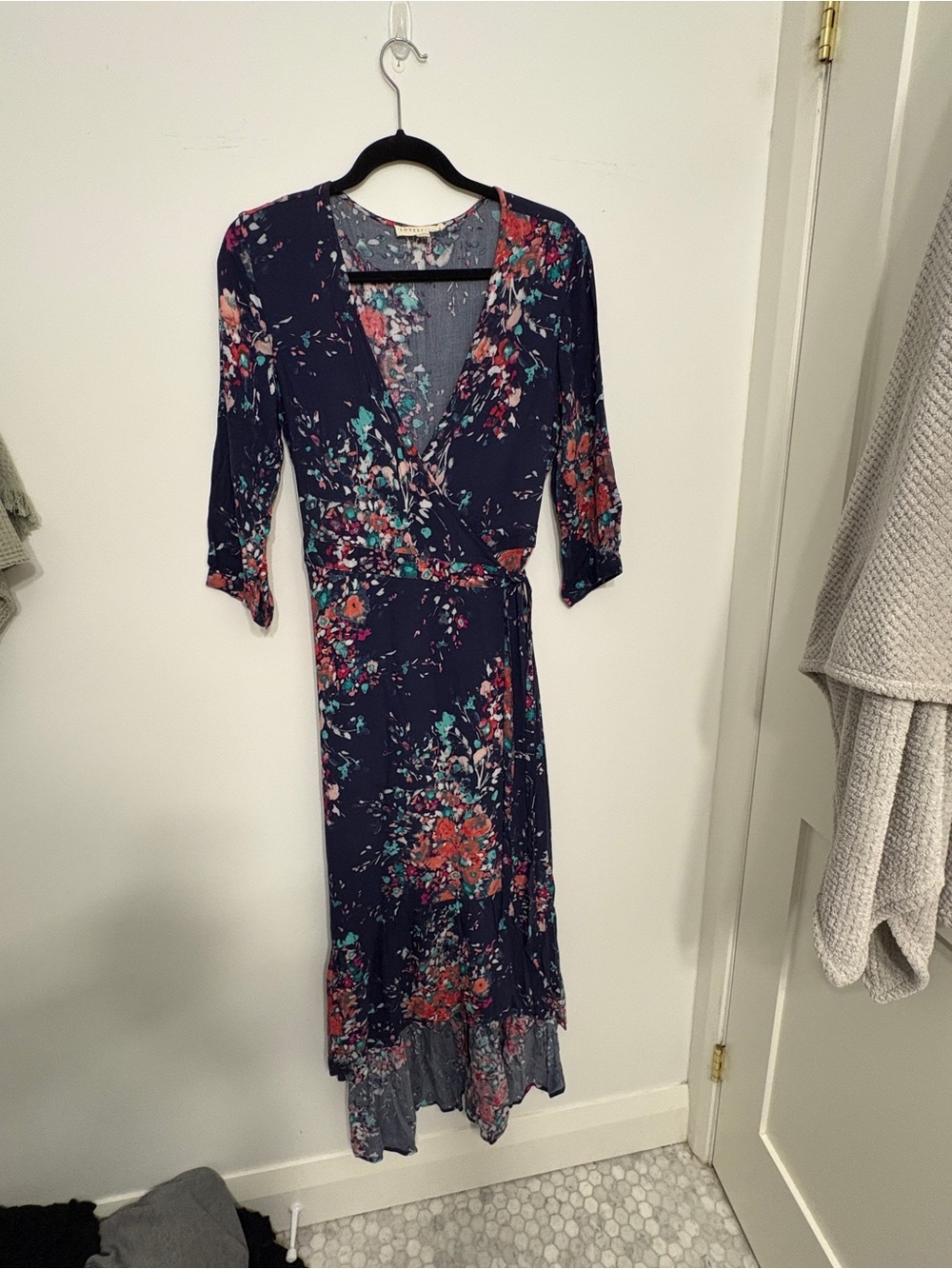 lovestitch Navy Floral High-Low Wrap Dress